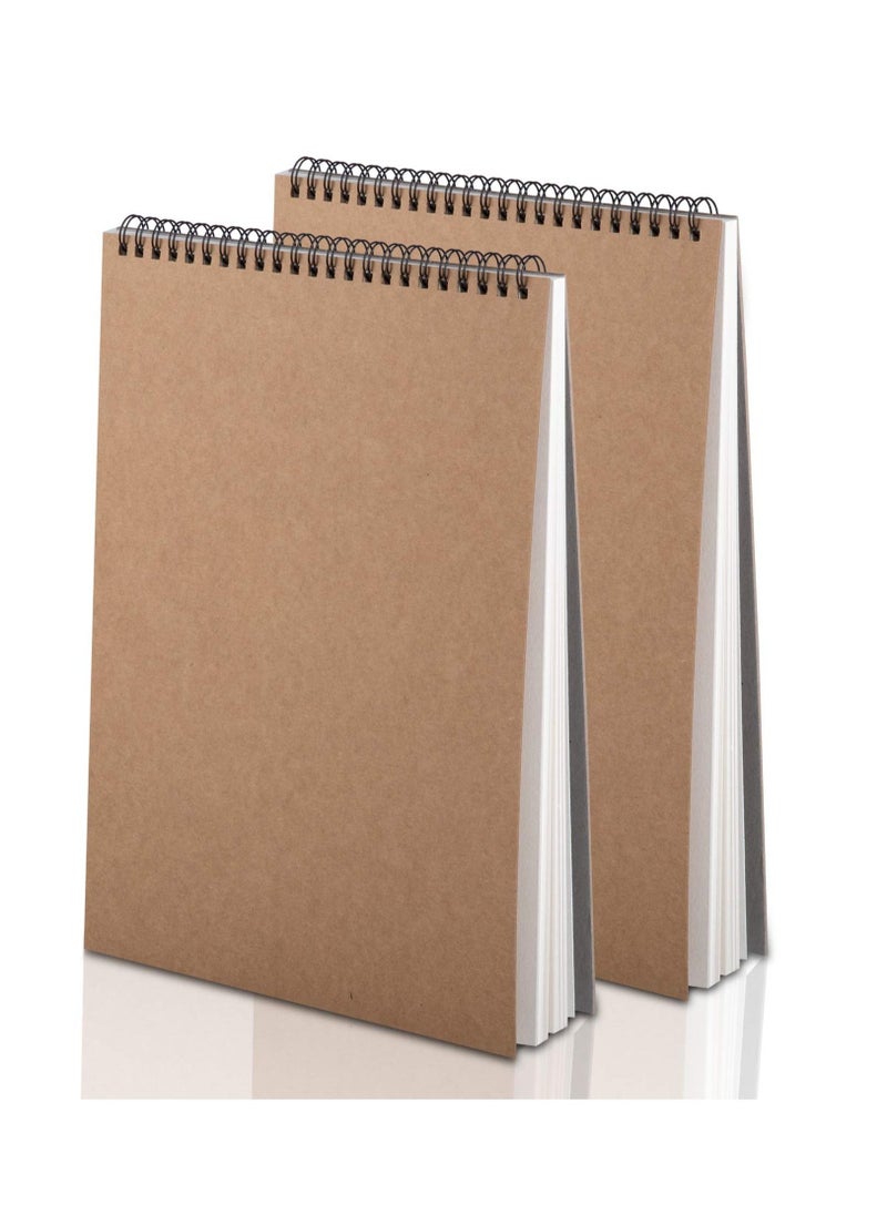 SYOSI - Sketchbook A4 Sketch Book Drawing Pad with 60 Pages 30 Sheets Sketch Pad Spiral Bound Kraft Cover Hardback Art Book 2 Pack - Image 1