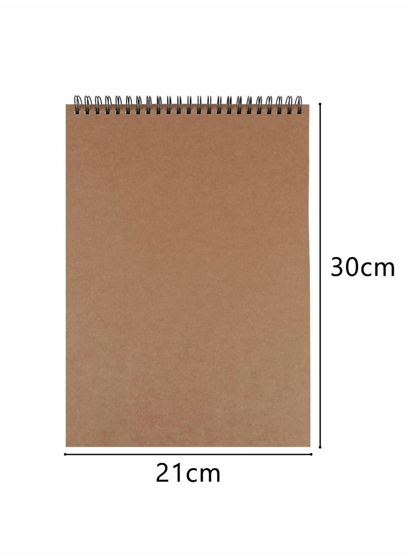 SYOSI - Sketchbook A4 Sketch Book Drawing Pad with 60 Pages 30 Sheets Sketch Pad Spiral Bound Kraft Cover Hardback Art Book 2 Pack - Image 1
