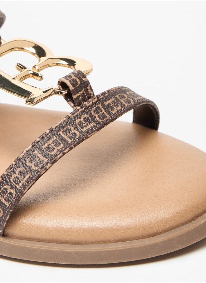 Flora Bella By Shoexpress Solid Slip-On Sandals with Logo Accent  - Image 5