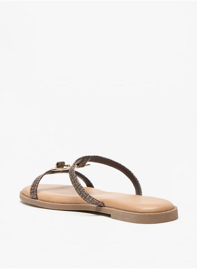Flora Bella By Shoexpress Solid Slip-On Sandals with Logo Accent  - Image 2