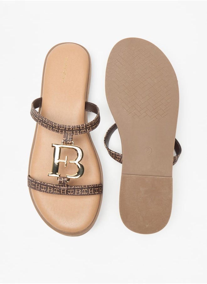 Flora Bella By Shoexpress Solid Slip-On Sandals with Logo Accent  - Image 4