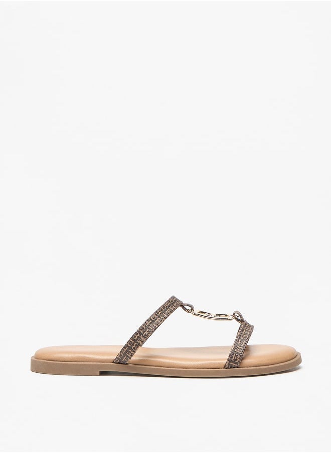 Flora Bella By Shoexpress Solid Slip-On Sandals with Logo Accent  - Image 1