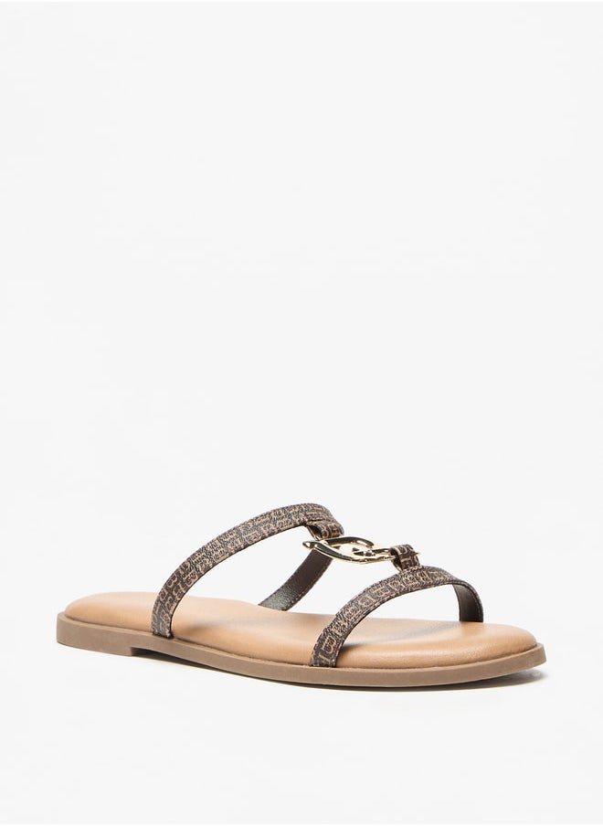 Flora Bella By Shoexpress Solid Slip-On Sandals with Logo Accent  - Image 3