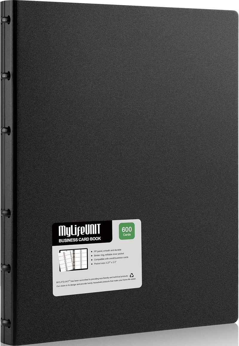 ماي لايف أونيت Business Card Book, Name Card Holder Book with 600 Business Cards Capacity, Credit Card Book File Storage (Black) - Image 1