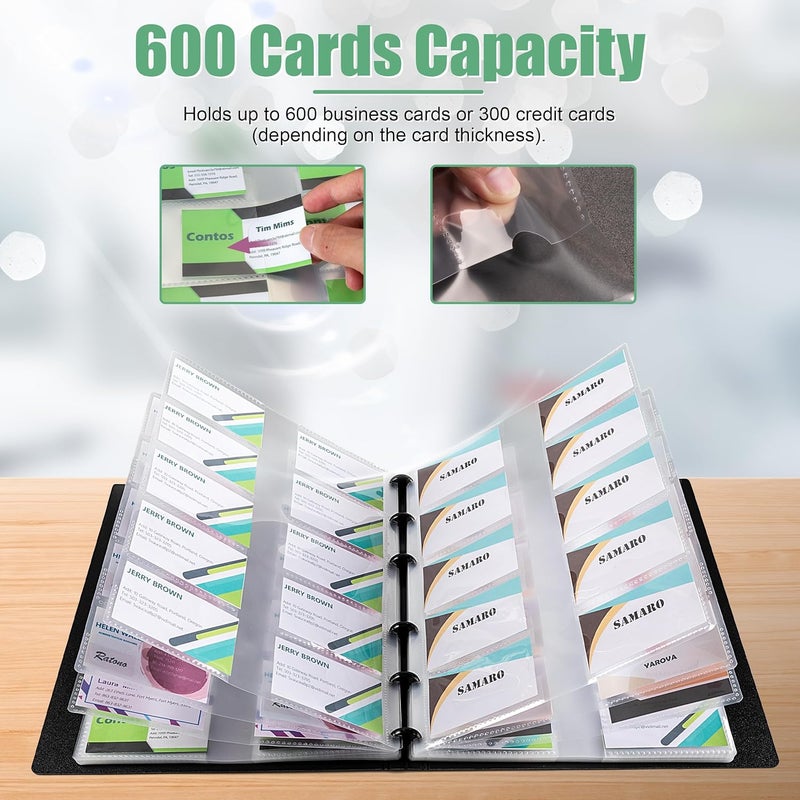 ماي لايف أونيت Business Card Book, Name Card Holder Book with 600 Business Cards Capacity, Credit Card Book File Storage (Black) - Image 2