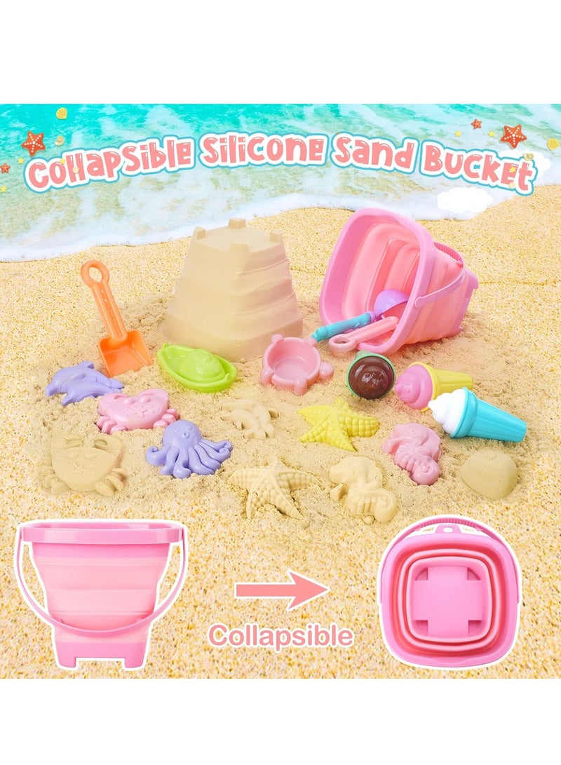 CUNUUDOOL Beach Toys, Ice Cream Sand Toys for Toddlers, with Collapsible Bucket and Shovels for Kids with Bag, Travel Toys for Boys Baby Girls Age 3 4 5 6 7 8+ - Image 2
