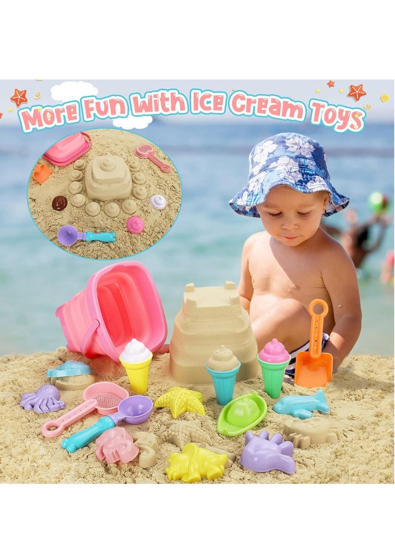 CUNUUDOOL Beach Toys, Ice Cream Sand Toys for Toddlers, with Collapsible Bucket and Shovels for Kids with Bag, Travel Toys for Boys Baby Girls Age 3 4 5 6 7 8+ - Image 4