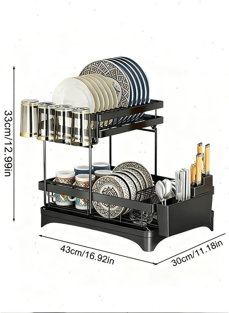 رف تجفيف الأطباق رف تخزين وتجفيف الأطباق في المطبخ رف تجفيف متعدد الوظائف للمطبخ مع حاملات أدوات المائدة والأكواب - Image 2