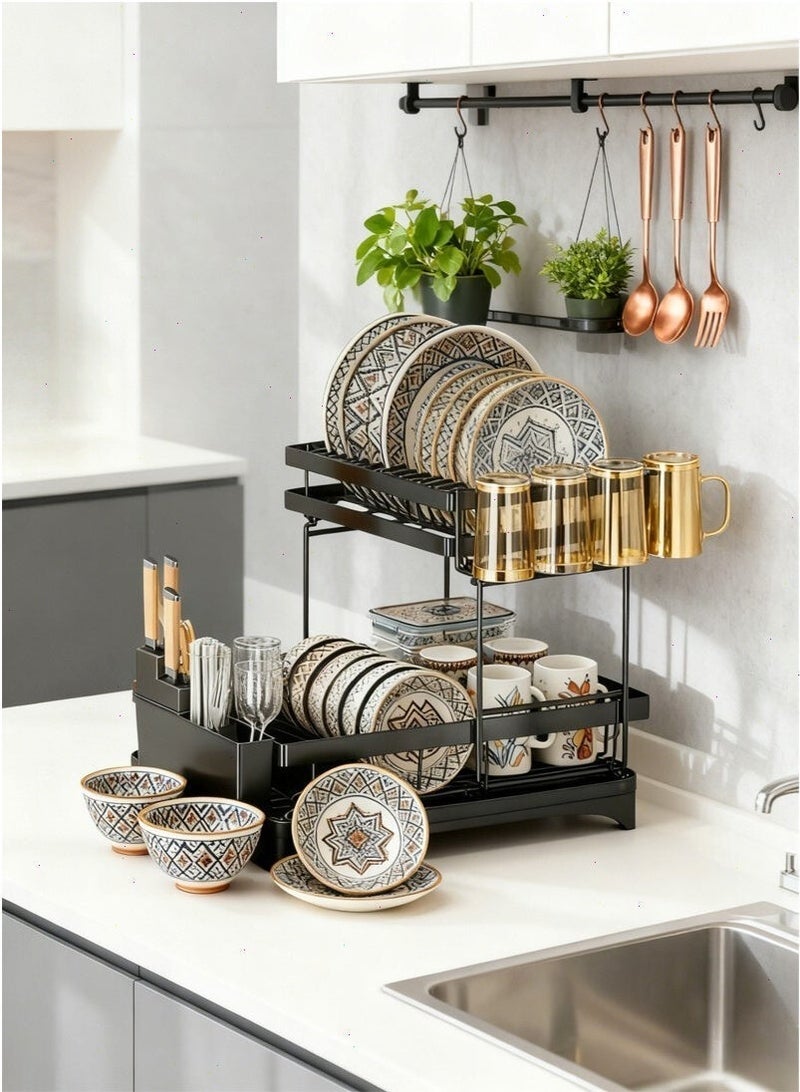 رف تجفيف الأطباق رف تخزين وتجفيف الأطباق في المطبخ رف تجفيف متعدد الوظائف للمطبخ مع حاملات أدوات المائدة والأكواب - Image 5