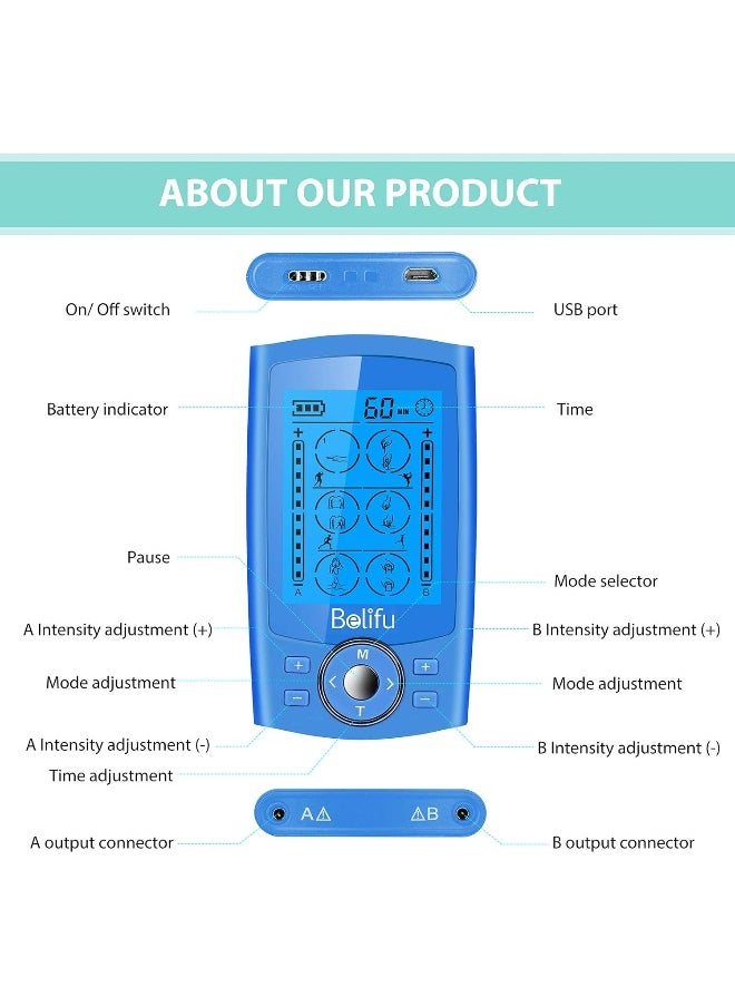 Belifu Belifu Dual Channel TENS EMS Unit 24 Modes Muscle Stimulator for Pain Relief Therapy  - Image 3