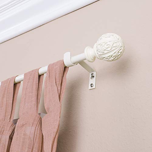 Decopolitan - 29992-26DW Leaf Ball 5/8" Curtain Rod Set, 26 to 48 Inches, Distressed Ivory - Image 2
