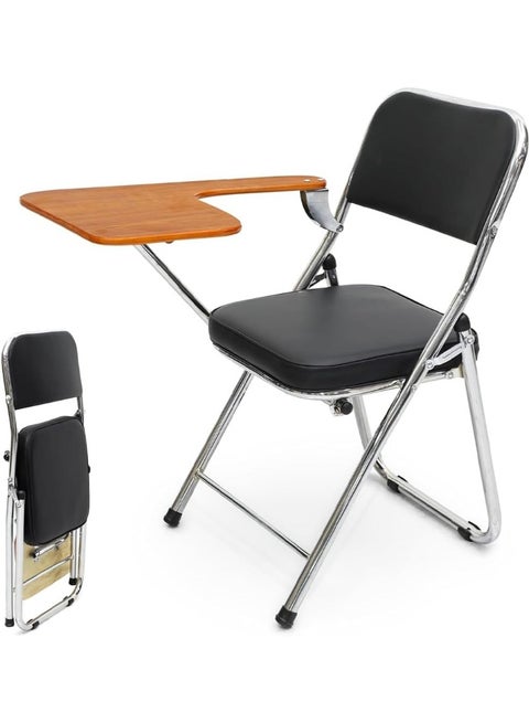Multi Home Furniture Black Folding Study Chair with Brown Writing Pad – Ergonomic Chair with Metal Frame – Study Chair for Adults & Students – Foldable Chair for Study Rooms & Remote Work