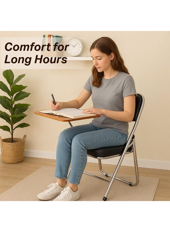 مالتي هوم فيرنيتشر كرسي دراسة قابل للطي من Multi Home Furniture باللون الأسود مع لوح كتابة بني - كرسي مريح بإطار معدني - كرسي دراسة للكبار والطلاب - كرسي قابل للطي لغرف الدراسة والعمل عن بعد. - Image 2