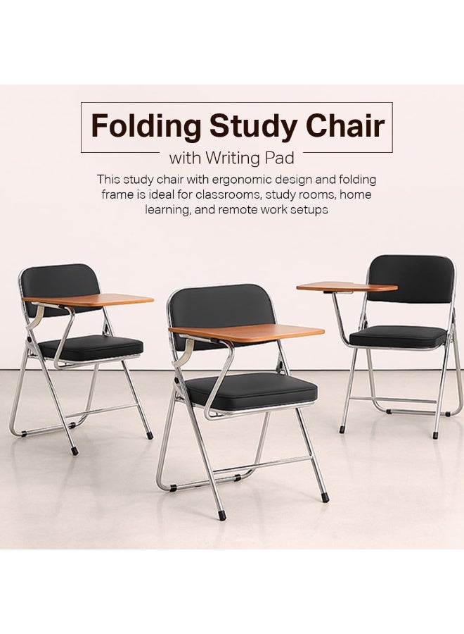 مالتي هوم فيرنيتشر كرسي دراسة قابل للطي من Multi Home Furniture باللون الأسود مع لوح كتابة بني - كرسي مريح بإطار معدني - كرسي دراسة للكبار والطلاب - كرسي قابل للطي لغرف الدراسة والعمل عن بعد. - Image 3