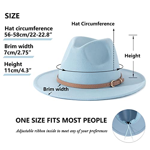 Lisianthus Women Classic Felt Fedora Wide Brim Hat with Belt Buckle A-Light Sky Blue - Image 5