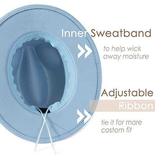 Lisianthus Women Classic Felt Fedora Wide Brim Hat with Belt Buckle A-Light Sky Blue - Image 4