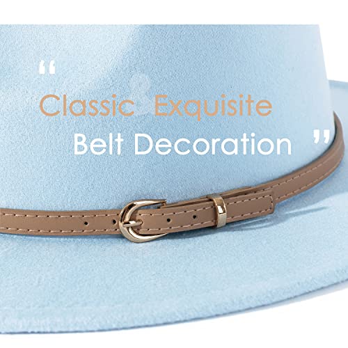 Lisianthus Women Classic Felt Fedora Wide Brim Hat with Belt Buckle A-Light Sky Blue - Image 3