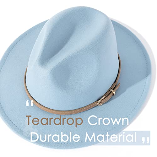 Lisianthus Women Classic Felt Fedora Wide Brim Hat with Belt Buckle A-Light Sky Blue - Image 2
