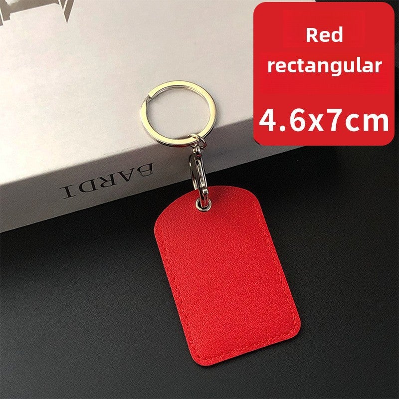 Rectangular PU Leather Keychain Card Holder Red Rectangle 
