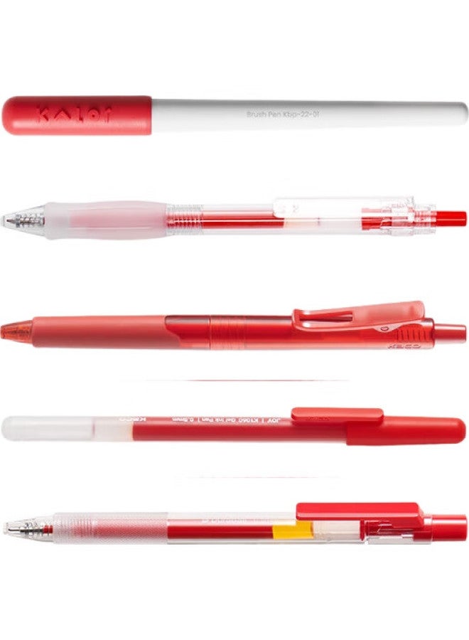 Kaco Red Pen Set, High-Quality Neutral Pens, Stylish Signature Pens, For Students And Teachers, Marking Homework, Highlighting Key Points, Water-Based Pens (5 Pens In Colorful Box) - Image 1