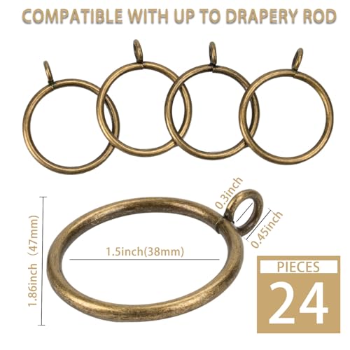 Exselens Curtain Rings with Eyelet for Curtain Rods 15 Inch Inner Diameter Metal Drapery Eyelet Curtain Rings Black 24 Pcs Bronze Exselens - Image 3