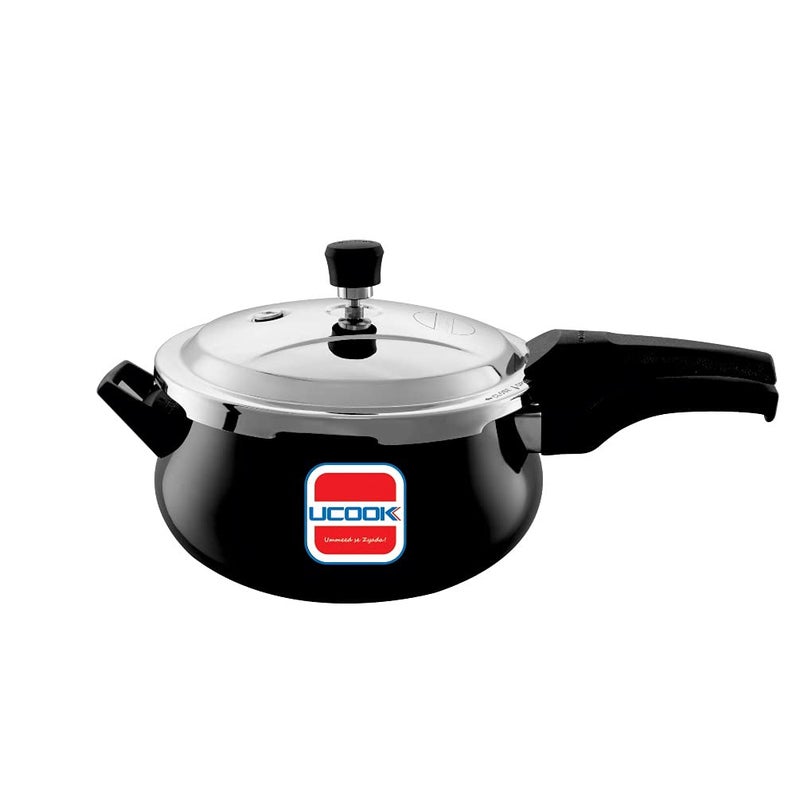 Ucook Big Belly-O-Twin Induction Compatible Hard Anodised Outer Lid Pressure Cooker With Stainless Steel Lid, 5.5 Litre, Black - Image 1