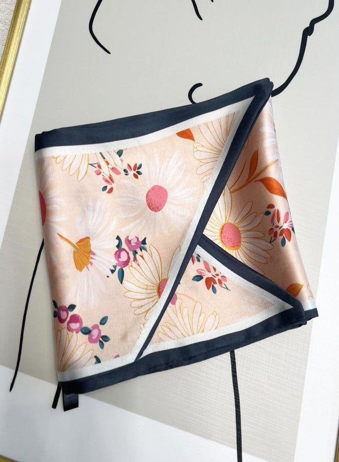 Julunar Hair Scarf for Women Silky Long Neck Head Scarves Purse Bag Scarfs for Handbag Satin Headscarf, 039.pink Sunflowers, long - Image 2