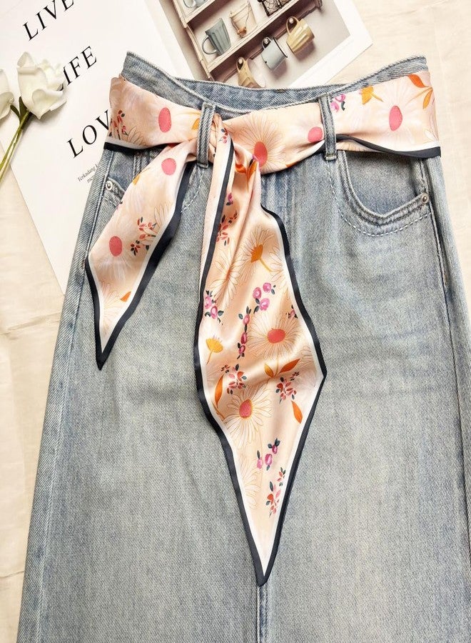 Julunar Hair Scarf for Women Silky Long Neck Head Scarves Purse Bag Scarfs for Handbag Satin Headscarf, 039.pink Sunflowers, long - Image 5