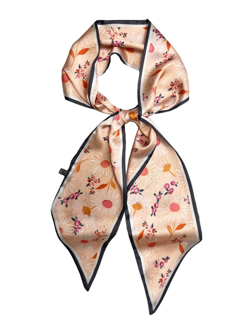 Julunar Hair Scarf for Women Silky Long Neck Head Scarves Purse Bag Scarfs for Handbag Satin Headscarf, 039.pink Sunflowers, long - Image 1