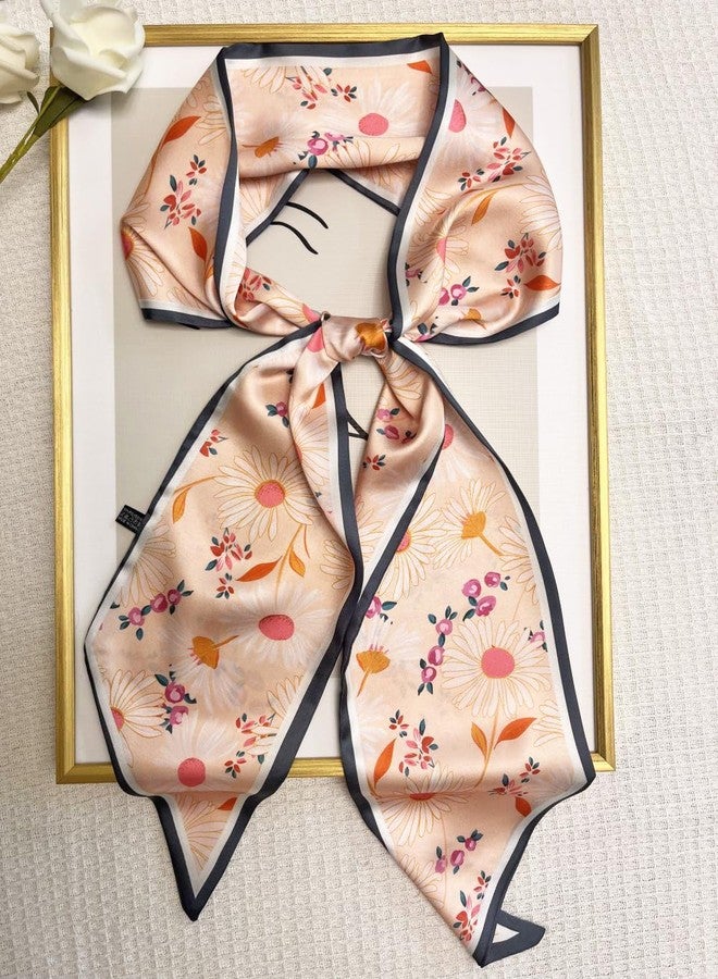 Julunar Hair Scarf for Women Silky Long Neck Head Scarves Purse Bag Scarfs for Handbag Satin Headscarf, 039.pink Sunflowers, long - Image 4