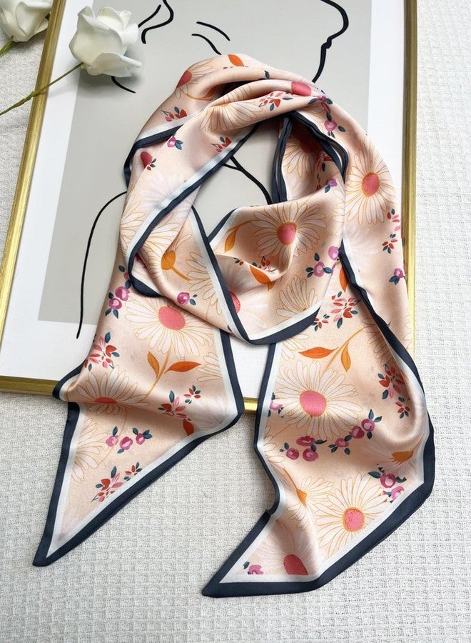 Julunar Hair Scarf for Women Silky Long Neck Head Scarves Purse Bag Scarfs for Handbag Satin Headscarf, 039.pink Sunflowers, long - Image 3