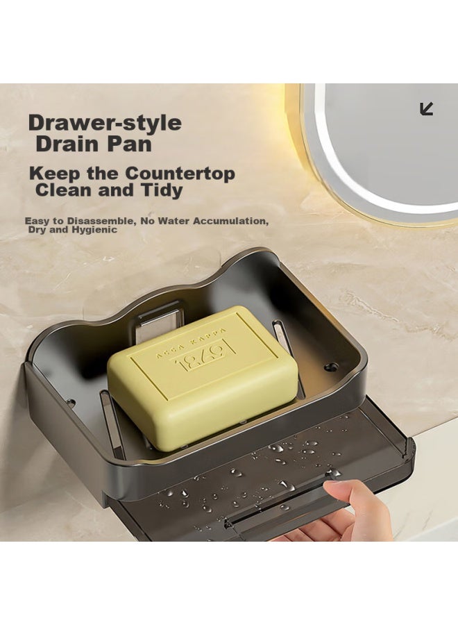 Bao Shi Baoshi Double-layer Soap Dish, Wall-mounted Bathroom Toilet Storage Rack, No Drilling Required, Draining, 2-pack - Image 1