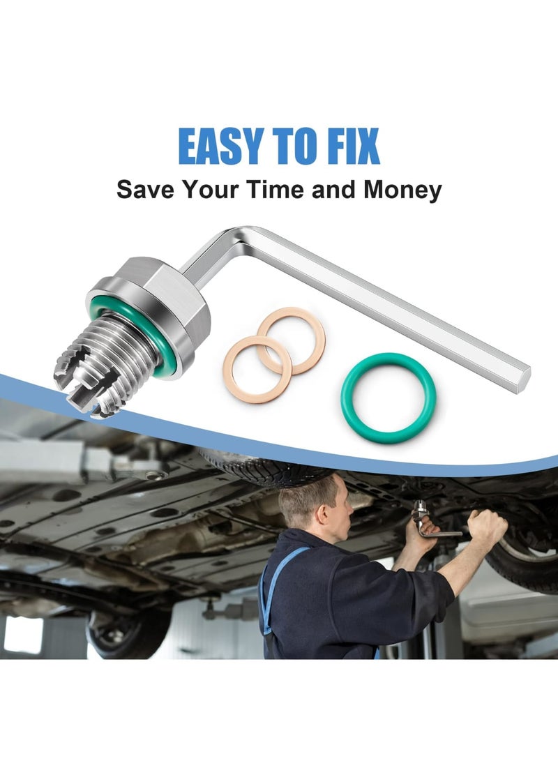 SYOSI M12.1-1.75 x 15mm Oversize Oil Drain Plug Stainless Steel Oil Pan Drain Bolt withwith Copper Washers and O-Rings ，Applicable to most Cadillac, Mustang, Ford, Camaro, Mondeo, Kuga and More Vehicles - Image 3