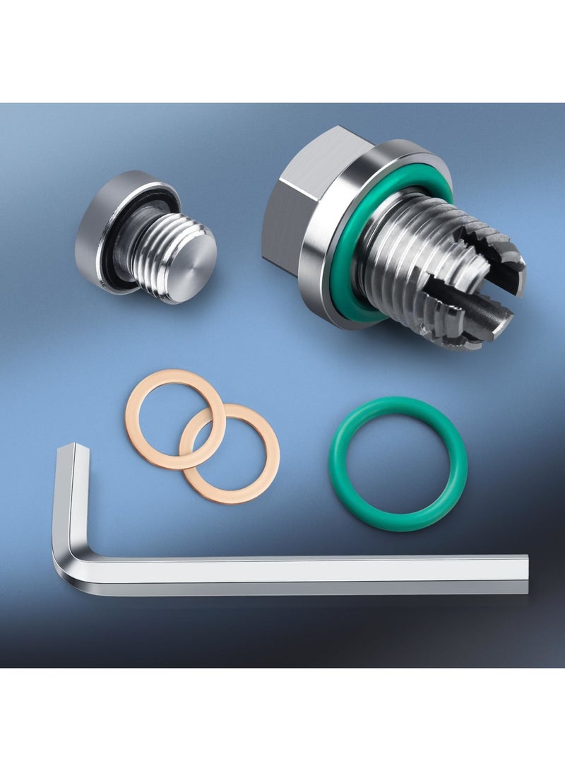 SYOSI M12.1-1.75 x 15mm Oversize Oil Drain Plug Stainless Steel Oil Pan Drain Bolt withwith Copper Washers and O-Rings ，Applicable to most Cadillac, Mustang, Ford, Camaro, Mondeo, Kuga and More Vehicles - Image 2