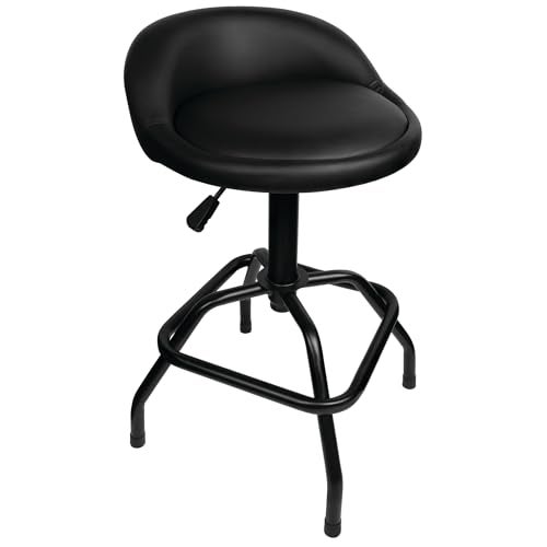 Performance Tool W85011 Pneumatic Swivel Bar Stool with Back Support 360Degree Swivel Heavy Duty Steel Frame Black - Image 1