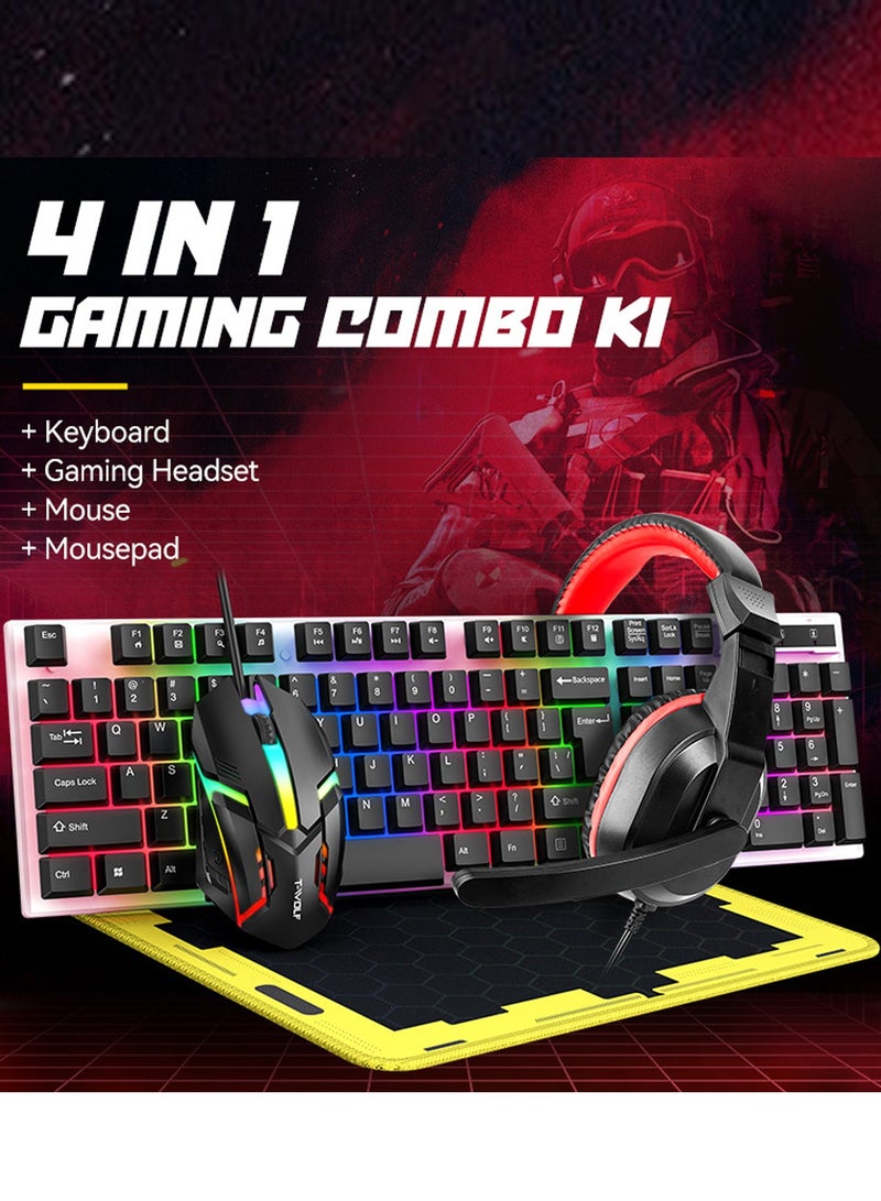 HaveDream Keyboard, Mouse, Headset, Mouse Pad Four-Piece Set, Luminous Gaming Mechanical Keyboard Set - Image 1