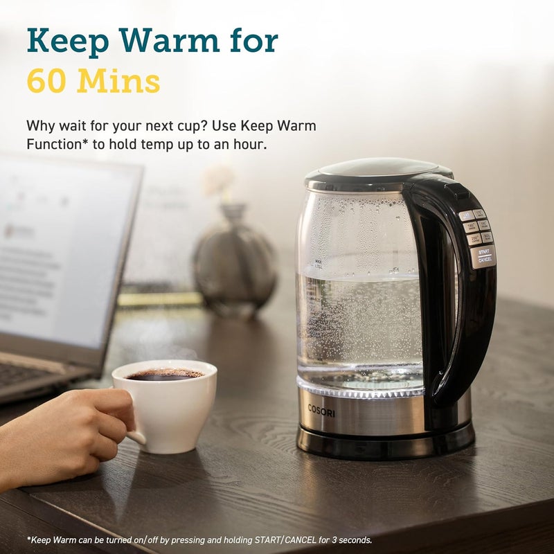 COSORI Electric Kettle Temperature Control with 6 Presets, 60min Keep Warm 1.7L Electric Tea Kettle & Hot Water Boiler, 304 Stainless Steel Filter, Auto-Off & Boil-Dry Protection, BPA Free, Black - Image 3