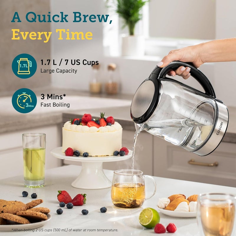 COSORI Electric Kettle Temperature Control with 6 Presets, 60min Keep Warm 1.7L Electric Tea Kettle & Hot Water Boiler, 304 Stainless Steel Filter, Auto-Off & Boil-Dry Protection, BPA Free, Black - Image 5