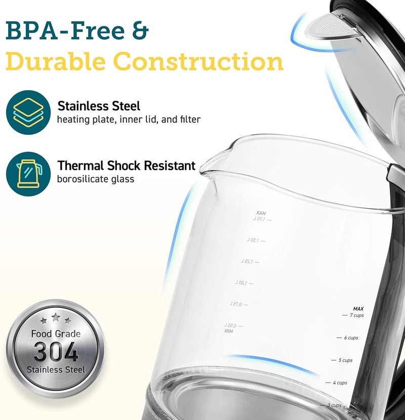 COSORI Electric Kettle Temperature Control with 6 Presets, 60min Keep Warm 1.7L Electric Tea Kettle & Hot Water Boiler, 304 Stainless Steel Filter, Auto-Off & Boil-Dry Protection, BPA Free, Black - Image 4