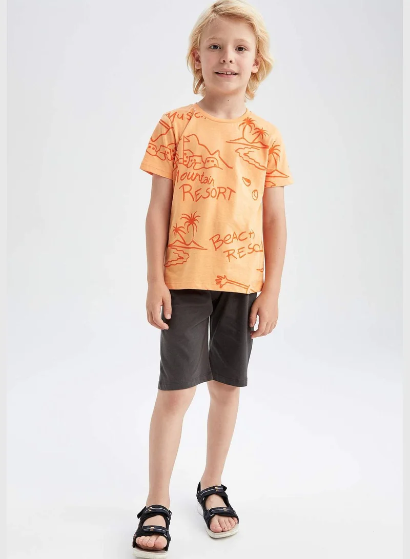 DeFacto Regular Fit Short Sleeve Slogan Print Pyjama Set