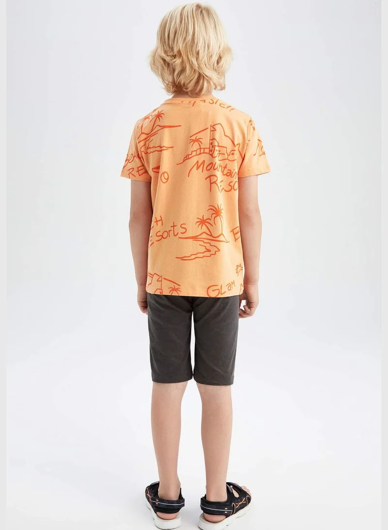 DeFacto Regular Fit Short Sleeve Slogan Print Pyjama Set