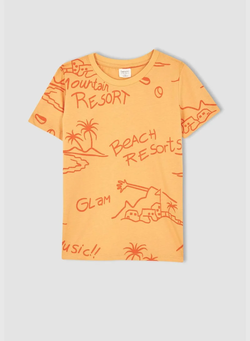 DeFacto Regular Fit Short Sleeve Slogan Print Pyjama Set