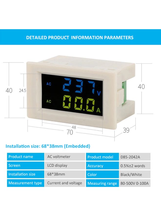 Loquat Double Digital LCD Display Voltmeter And Ammeter Tester White 68 x 38millimeter - Image 2