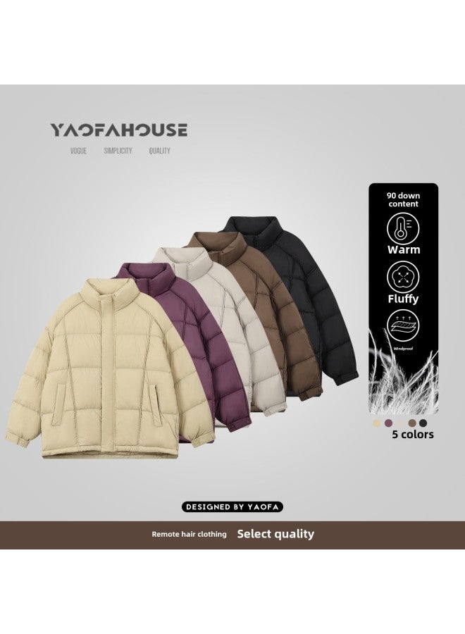 ["zero Pressure" Stand Collar Couple Bread Down Jacket] Remote Hair Clothing Winter New Casual Warm Coat 88-Specifications:L (recommended Weight 60-70kg )-Color:Light Khaki - Image 1