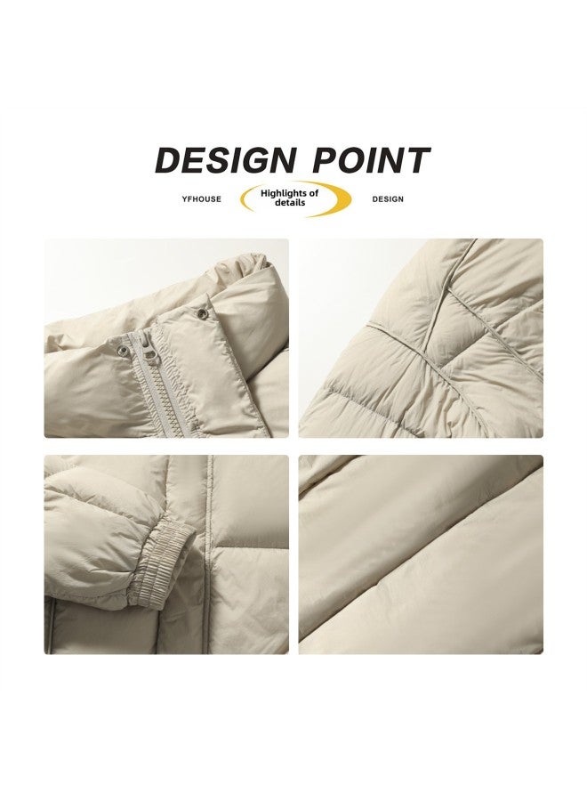 ["zero Pressure" Stand Collar Couple Bread Down Jacket] Remote Hair Clothing Winter New Casual Warm Coat 88-Specifications:L (recommended Weight 60-70kg )-Color:Light Khaki - Image 3