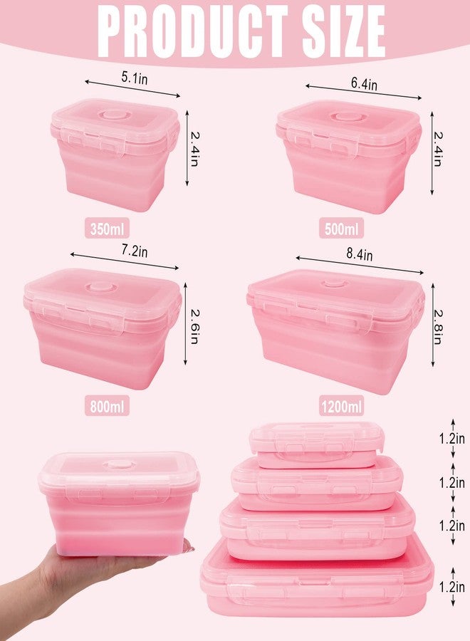Loccmat Collapsible Silicone Food Storage Containers with Lids,Set of 4 Silicone Lunch Box Containers,Foldable Meal Prep Container for Kitchen,Microwave & Dishwasher & Freezer Safe,BPA Free(Square Pink,4PCS) - Image 2
