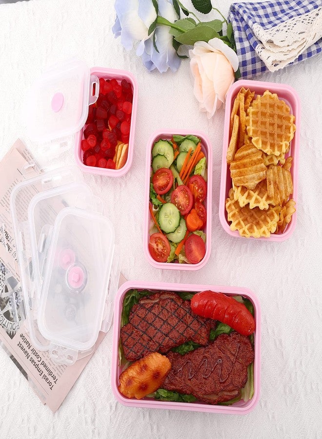 Loccmat Collapsible Silicone Food Storage Containers with Lids,Set of 4 Silicone Lunch Box Containers,Foldable Meal Prep Container for Kitchen,Microwave & Dishwasher & Freezer Safe,BPA Free(Square Pink,4PCS) - Image 4