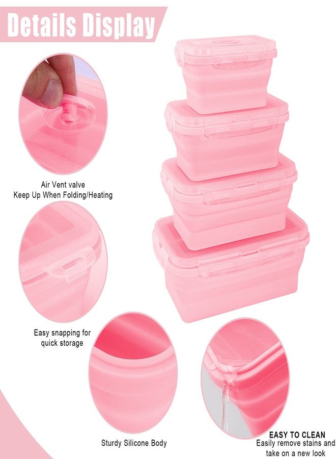 Loccmat Collapsible Silicone Food Storage Containers with Lids,Set of 4 Silicone Lunch Box Containers,Foldable Meal Prep Container for Kitchen,Microwave & Dishwasher & Freezer Safe,BPA Free(Square Pink,4PCS) - Image 3