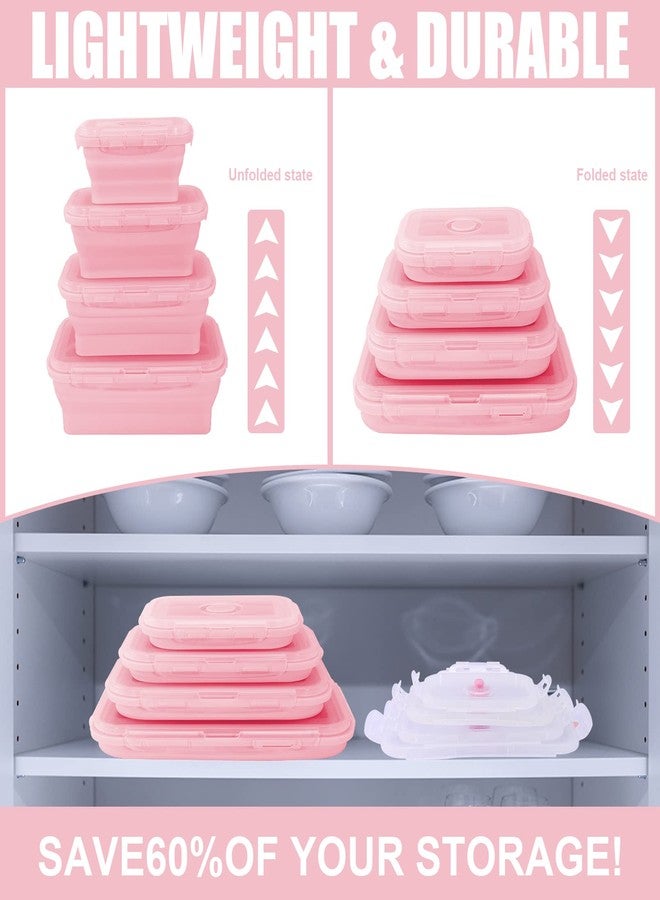 Loccmat Collapsible Silicone Food Storage Containers with Lids,Set of 4 Silicone Lunch Box Containers,Foldable Meal Prep Container for Kitchen,Microwave & Dishwasher & Freezer Safe,BPA Free(Square Pink,4PCS) - Image 5