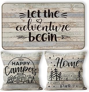 M-Qizi M-Qizi Let The Adventure Begin Decorative Doormat 17Ã¢â‚¬ÂX30Ã¢â‚¬Â,Happy Campers Home is Where We Park It Throw - Image 1